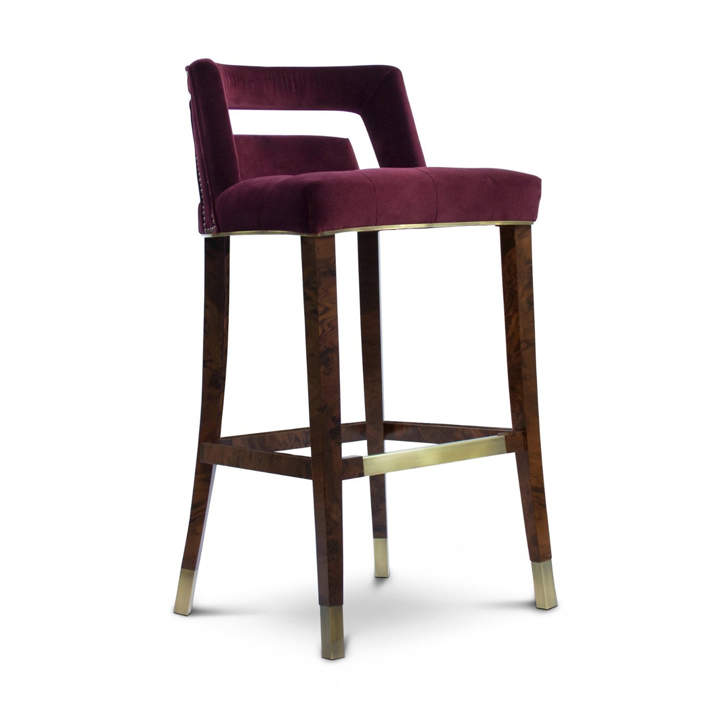 Isometric view of Velvet upholstered bar stools