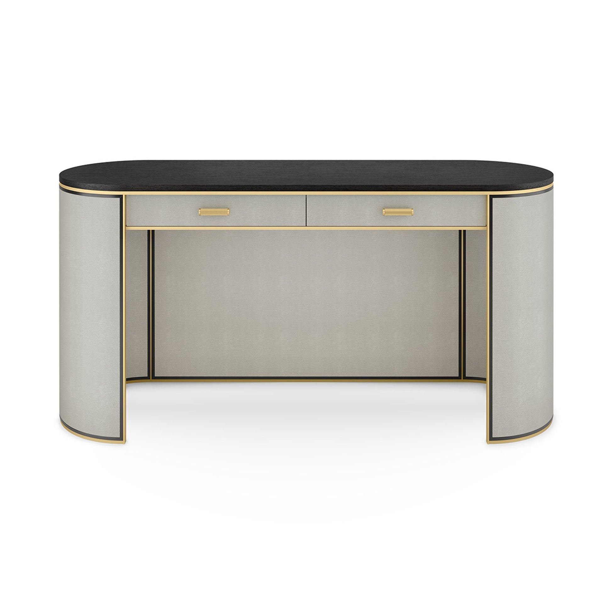 Wooden writing desk with drawers. A beautiful and striking curved piece, the Kent desk cleverly incorporates storage, elegant details and a large work top space. 