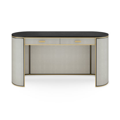 Wooden writing desk with drawers. A beautiful and striking curved piece, the Kent desk cleverly incorporates storage, elegant details and a large work top space. 